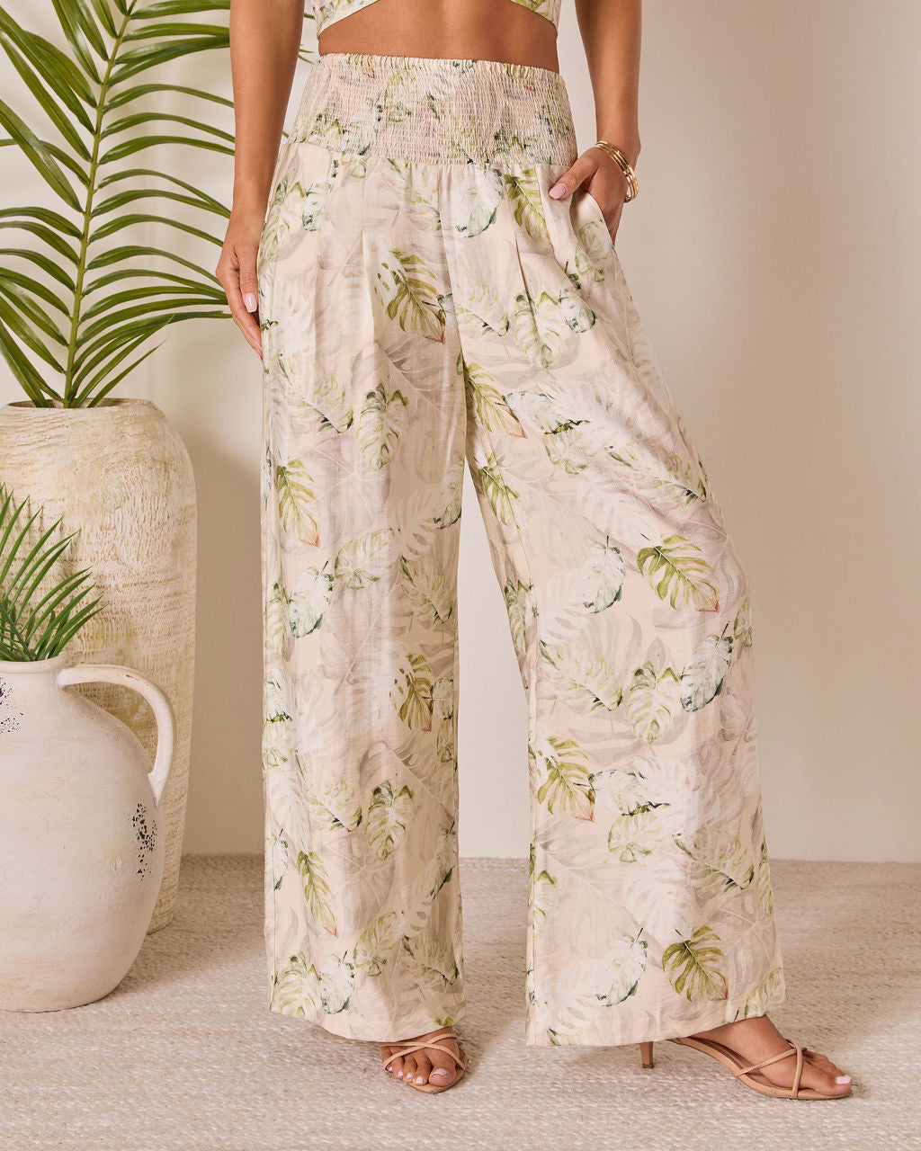 Solla Smocked Wide Leg Pants-Vogue Logic