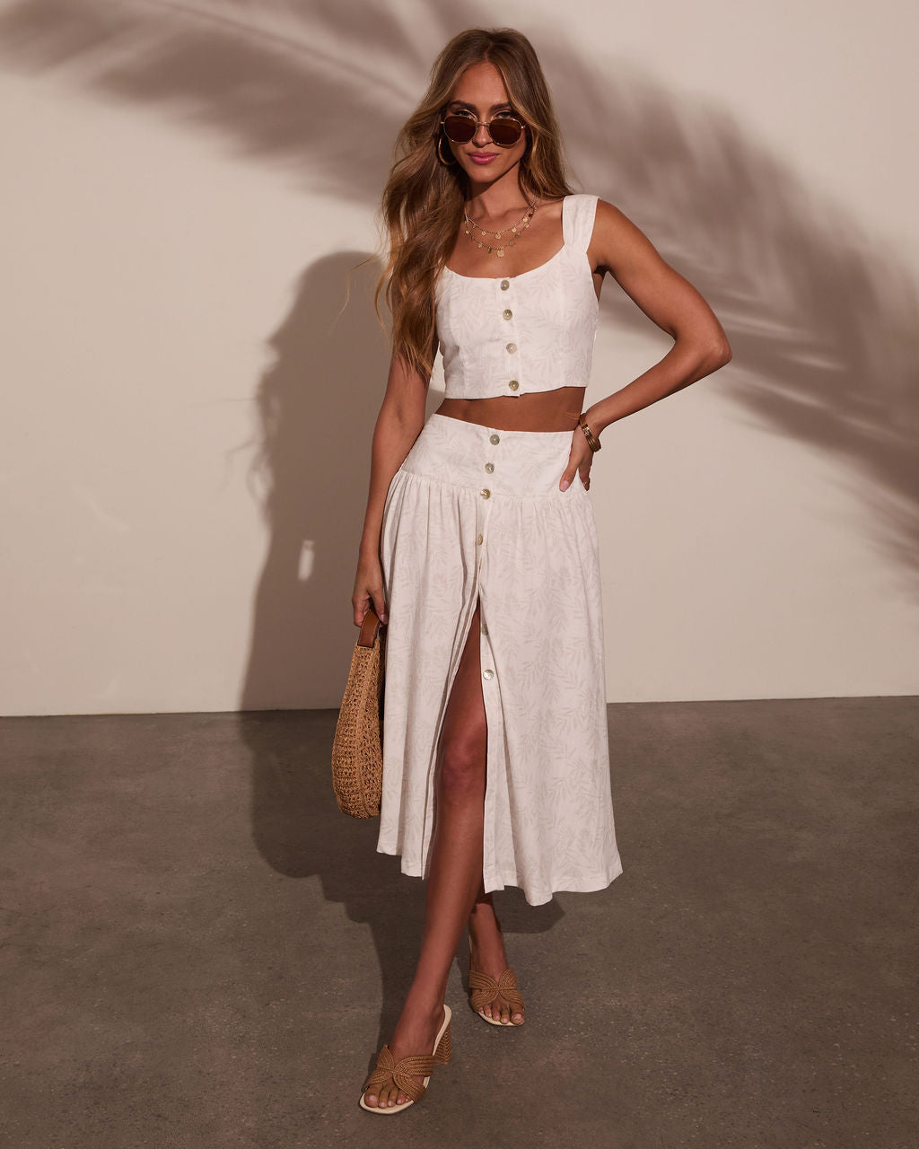 Tropical Chill Palm Midi Skirt-Vogue Logic