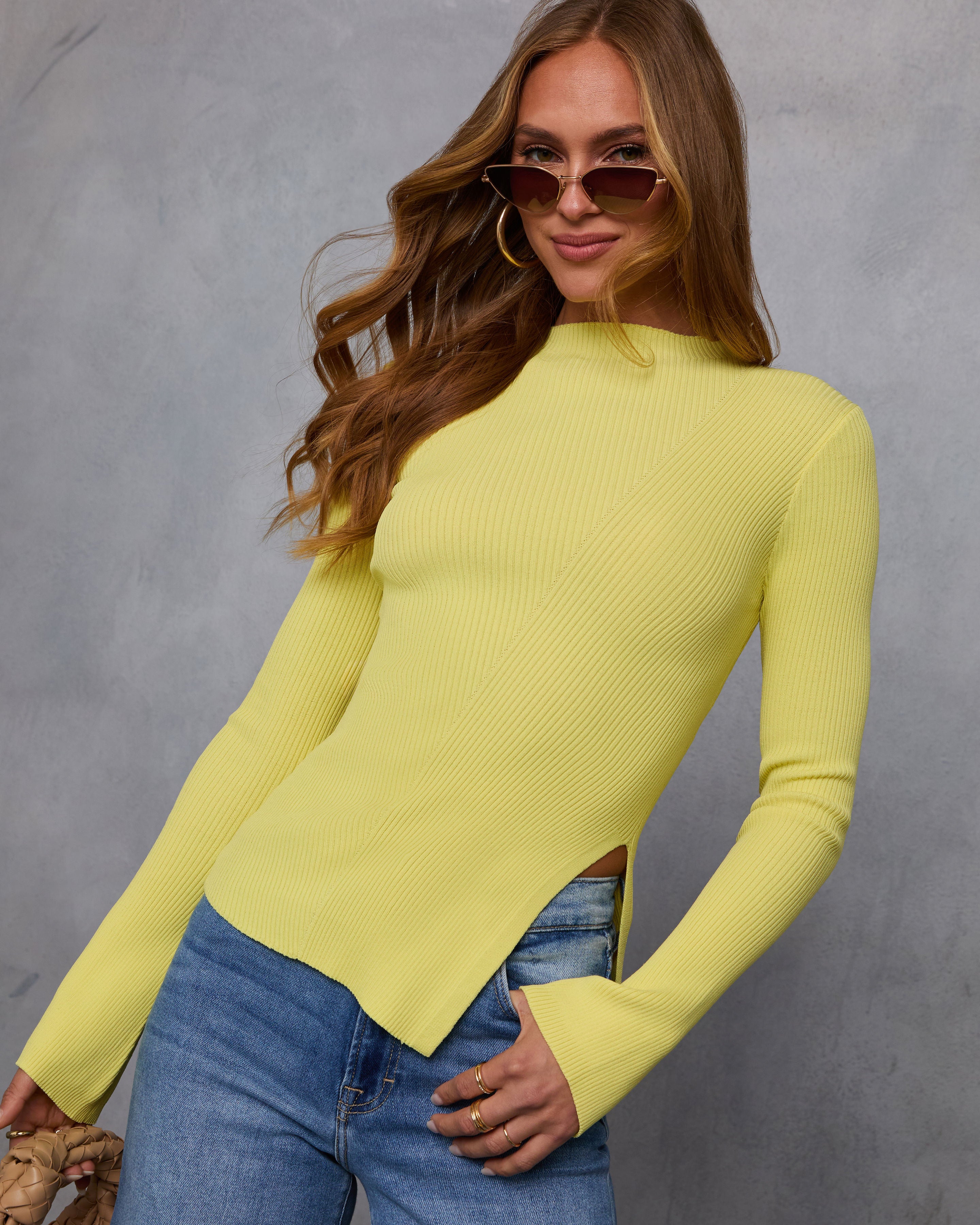 Reina Ribbed Mockneck Top-Vogue Logic