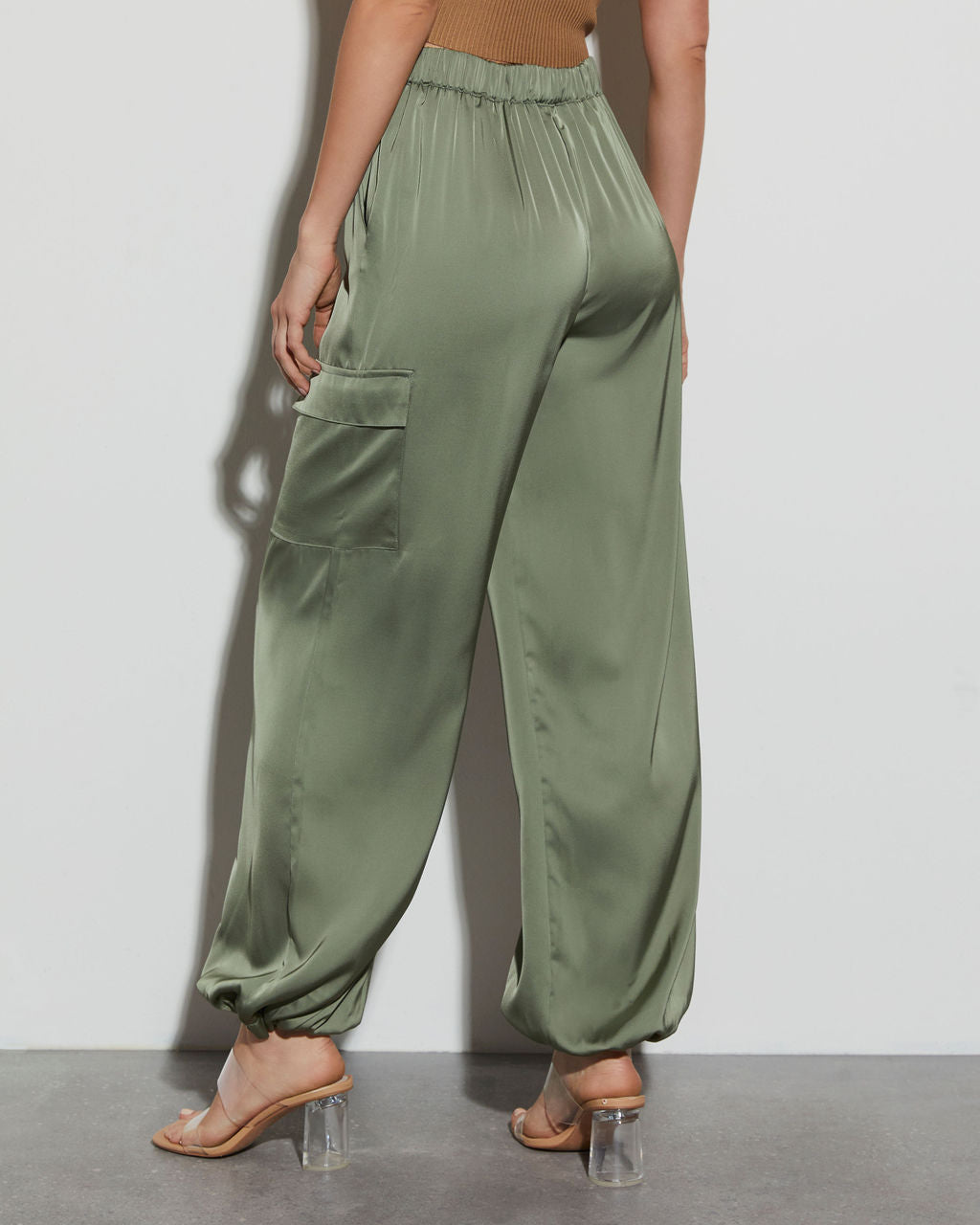 Alana Pocketed Satin Cargo Joggers-Vogue Logic