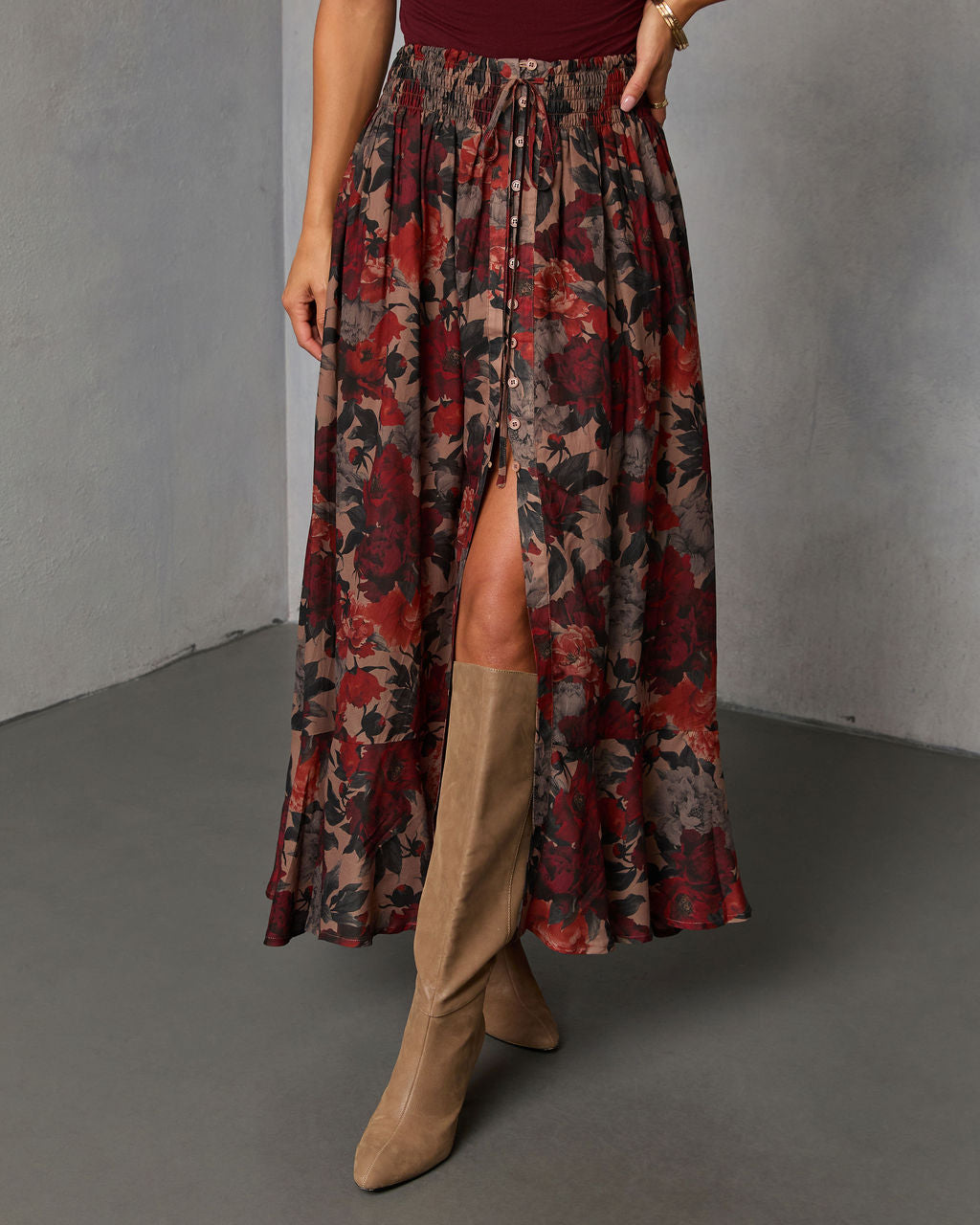 Levvie Front Tie Maxi Skirt-Vogue Logic