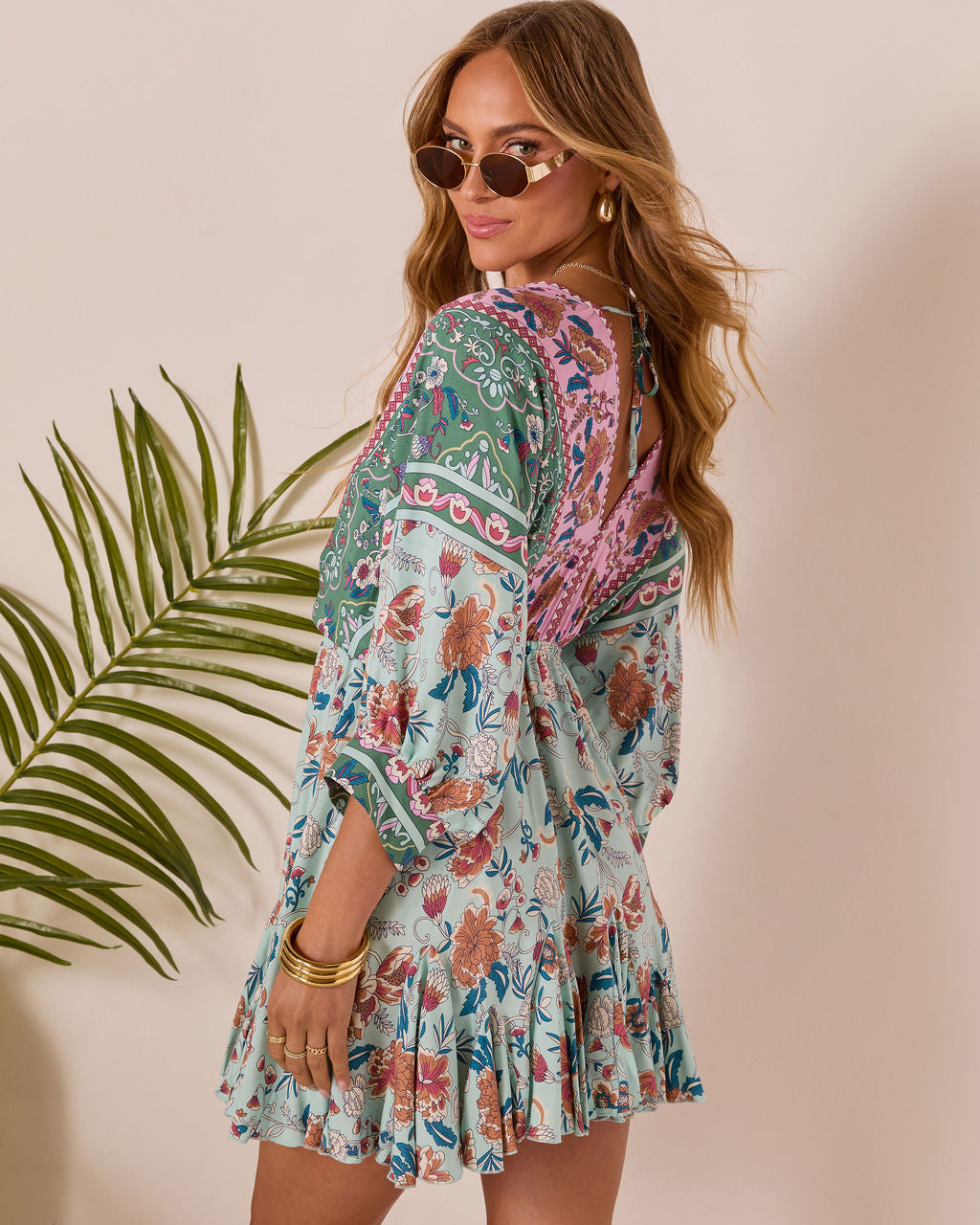 Skylar Floral Tassel Tie Mini Dress-Vogue Logic