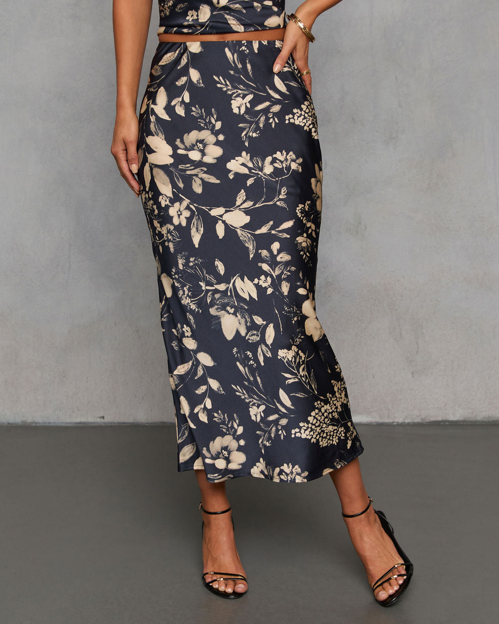 Spiced Honey Printed Satin Midi Skirt-Vogue Logic