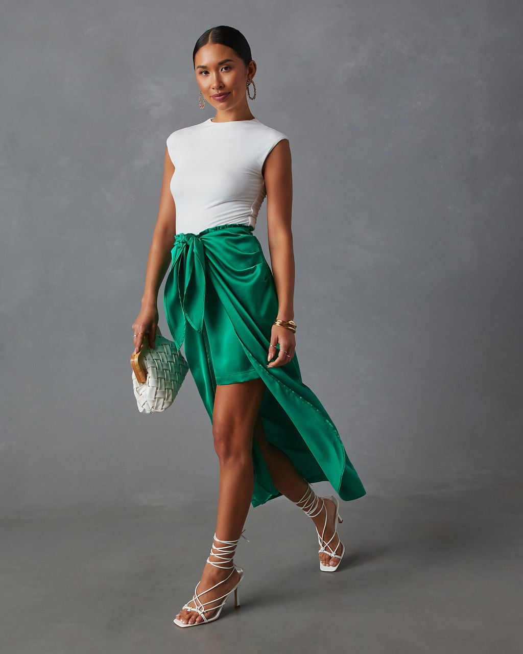 Imogen Satin Printed Tie Front Midi Skirt-Vogue Logic