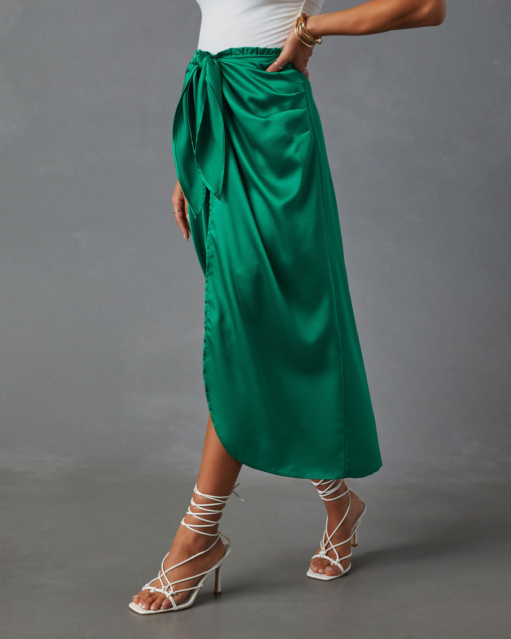 Imogen Satin Printed Tie Front Midi Skirt-Vogue Logic