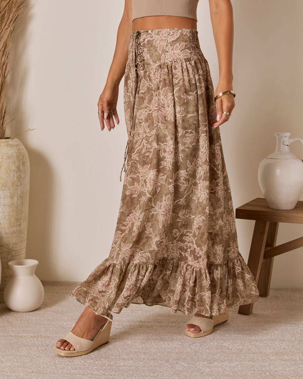 Moonlit Bloom Lace Up Maxi Skirt-Vogue Logic