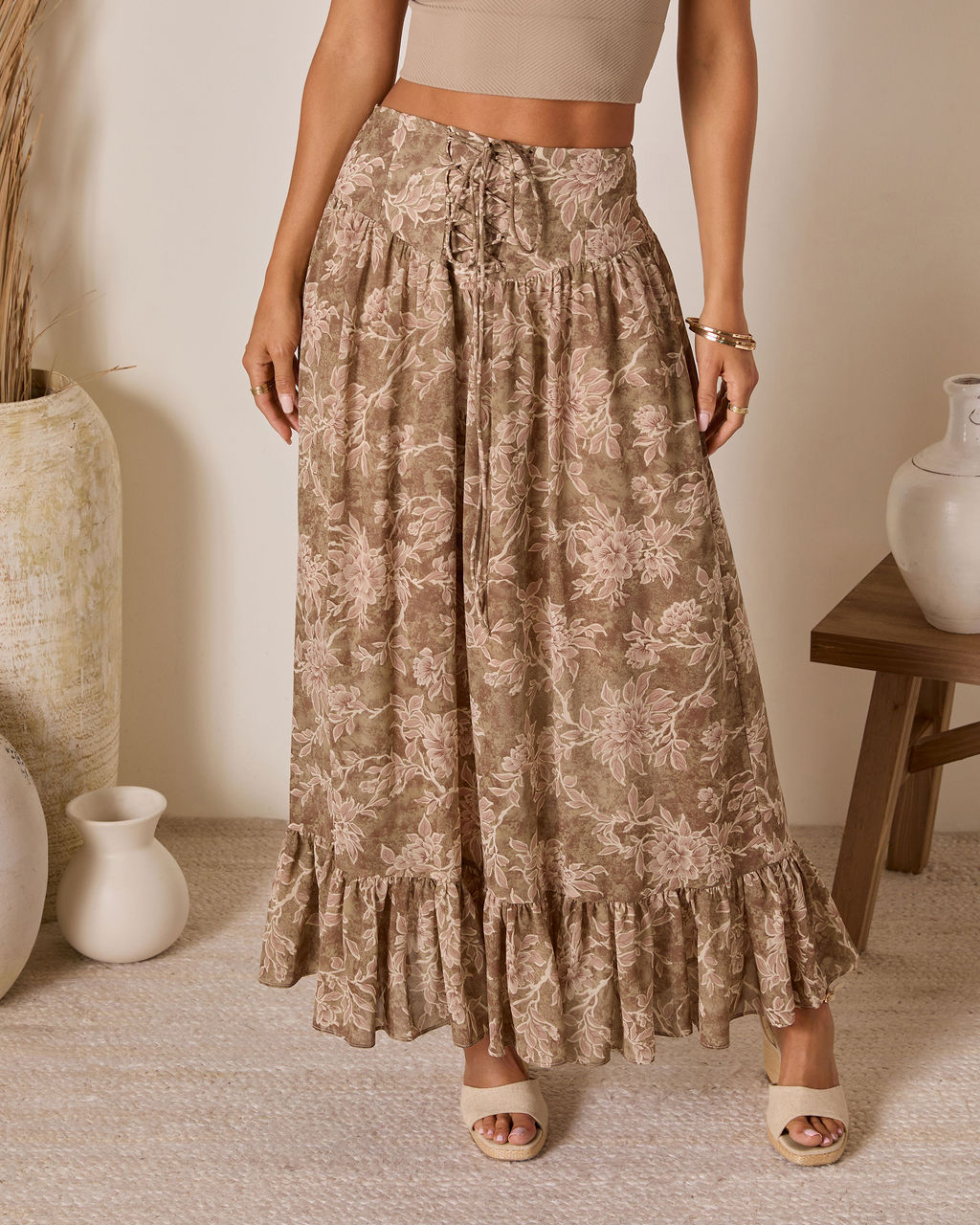 Moonlit Bloom Lace Up Maxi Skirt-Vogue Logic