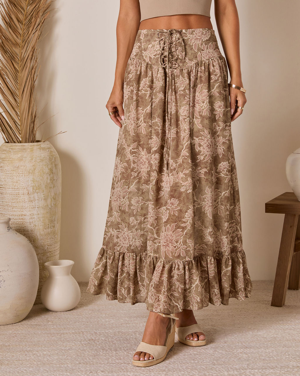 Moonlit Bloom Lace Up Maxi Skirt-Vogue Logic