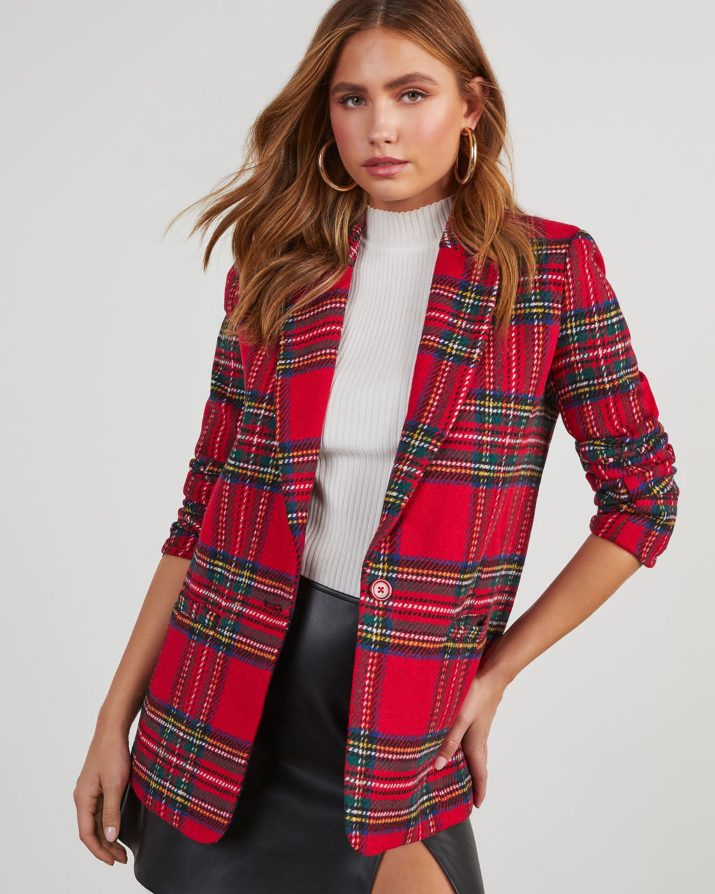 Eve Pocketed Plaid Blazer-Vogue Logic