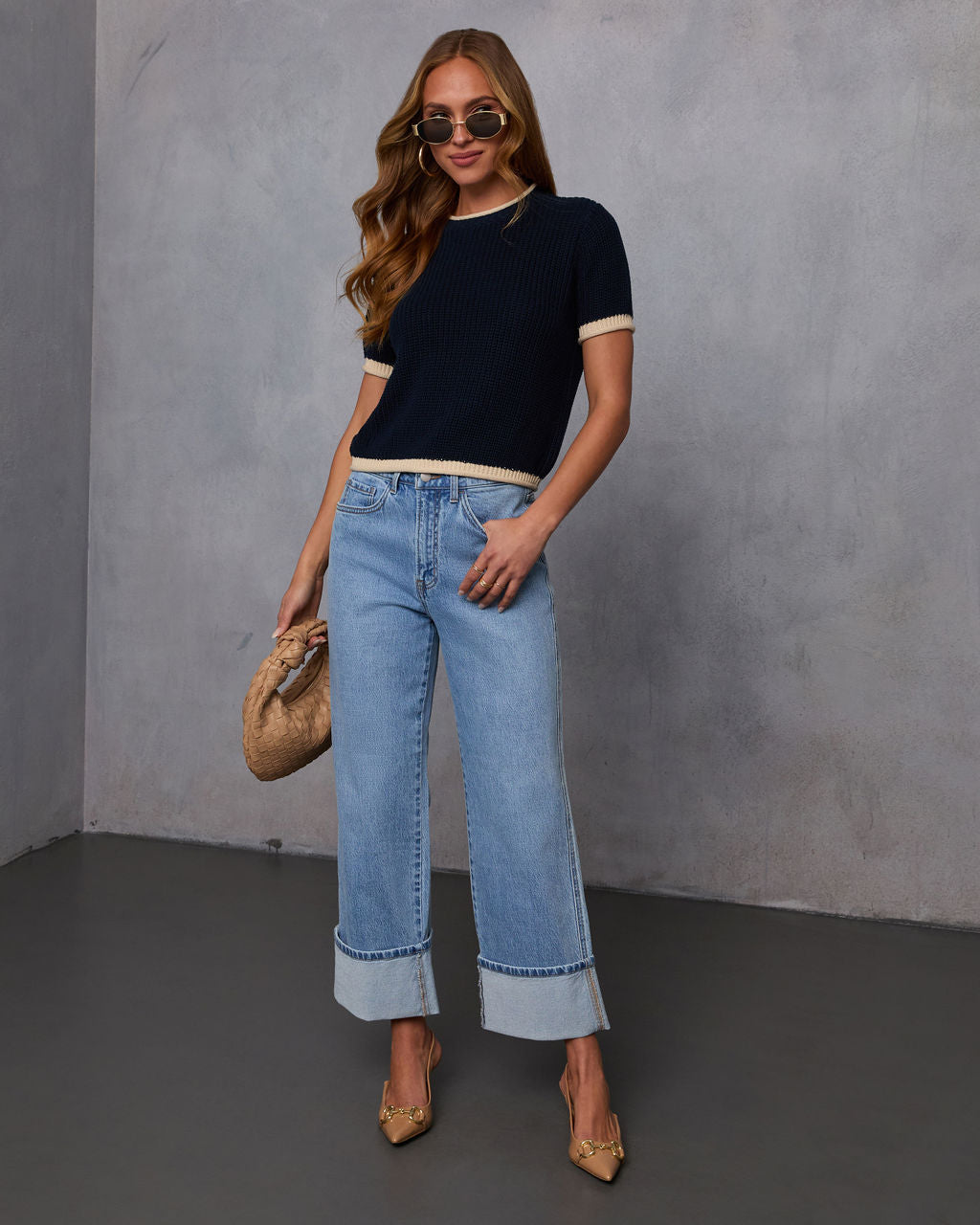 Clocking In Short Sleeve Sweater-Vogue Logic