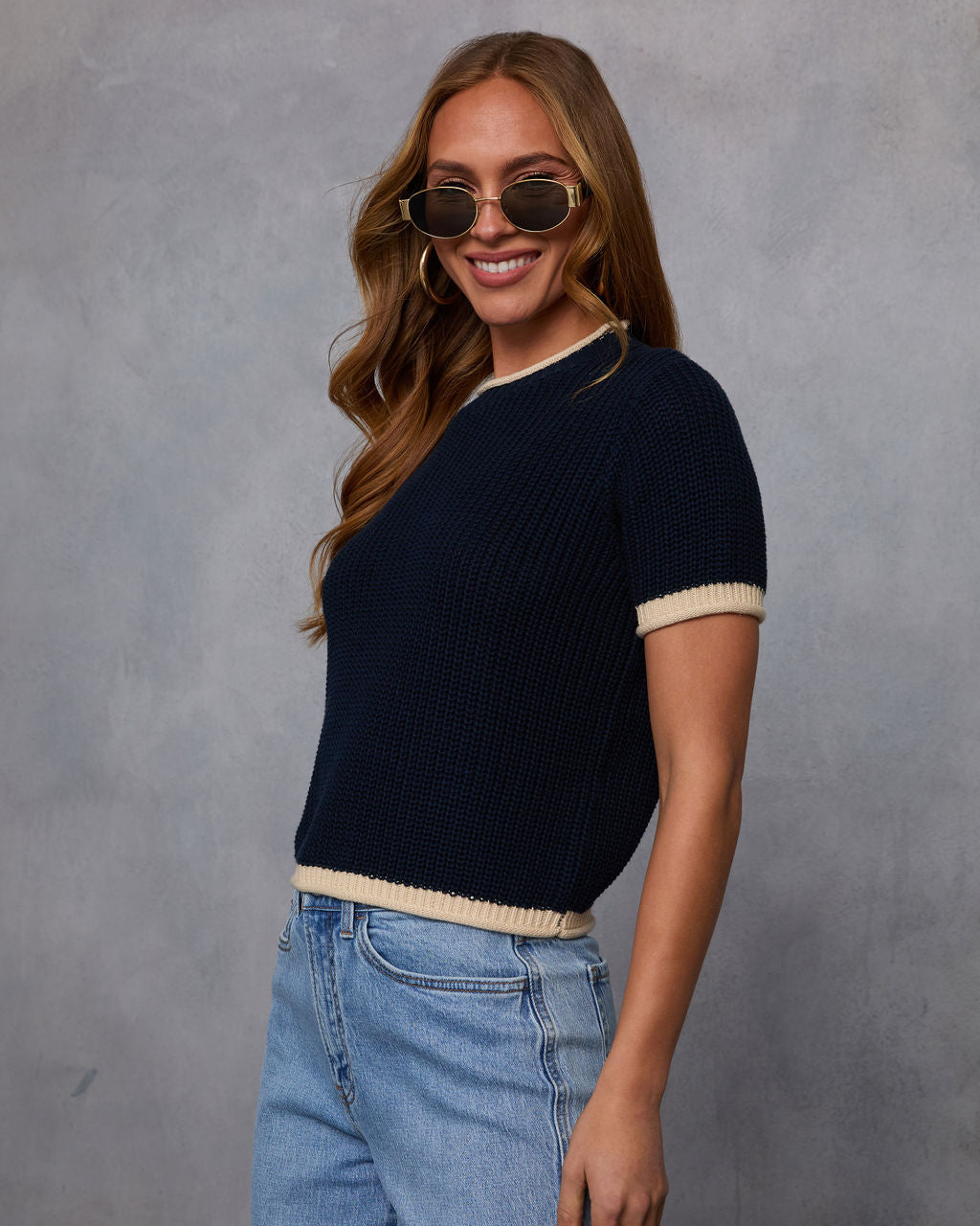 Clocking In Short Sleeve Sweater-Vogue Logic