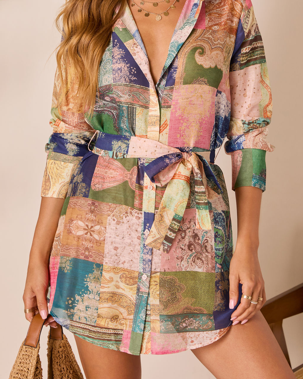 Suzana Patchwork Shirt Dress-Vogue Logic