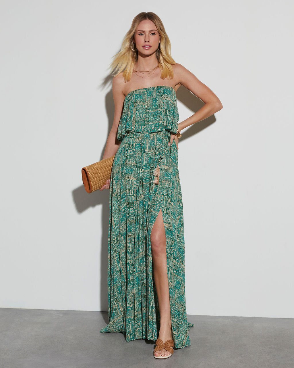 Caribbean Islands Strapless Maxi Dress-Vogue Logic