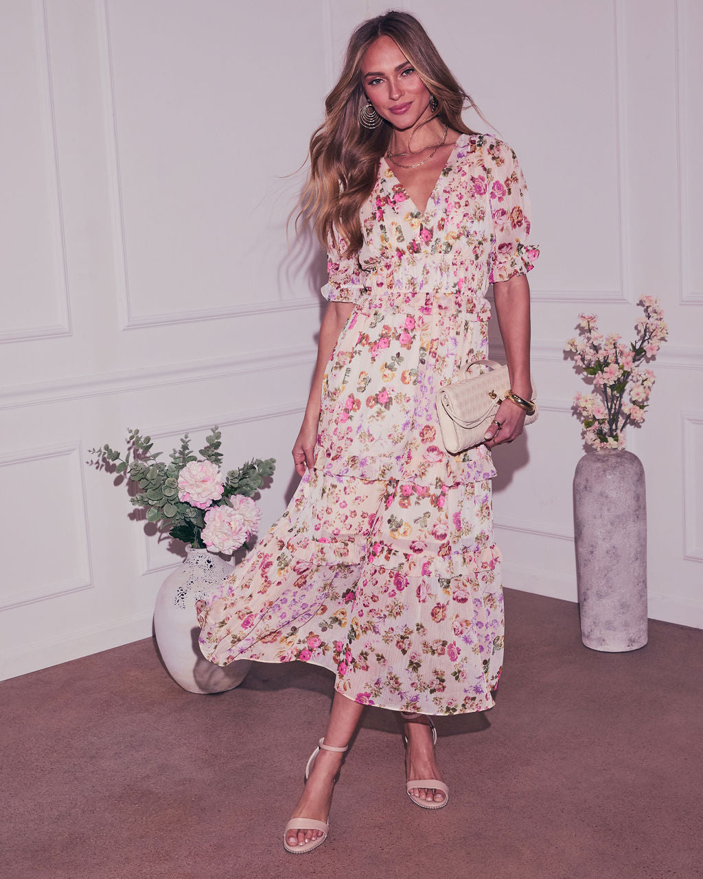 Imelda Floral Chiffon A-Line Midi Dress-Vogue Logic