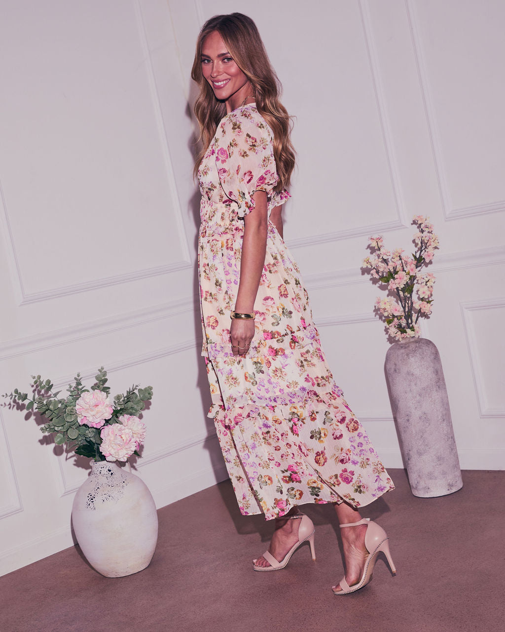 Imelda Floral Chiffon A-Line Midi Dress-Vogue Logic