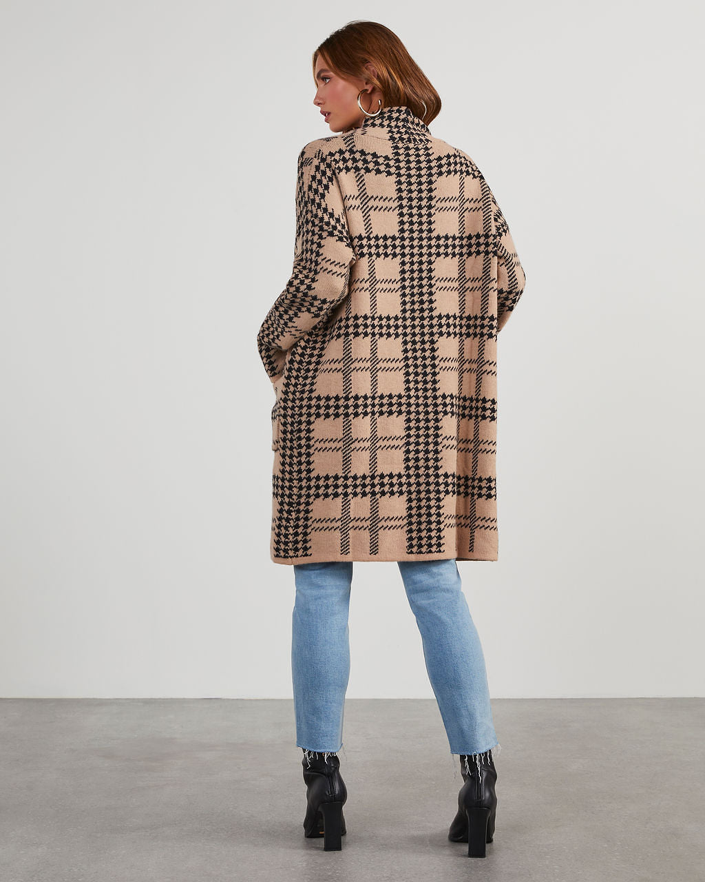 Fair And Square Plaid Pocketed Cardigan-Vogue Logic