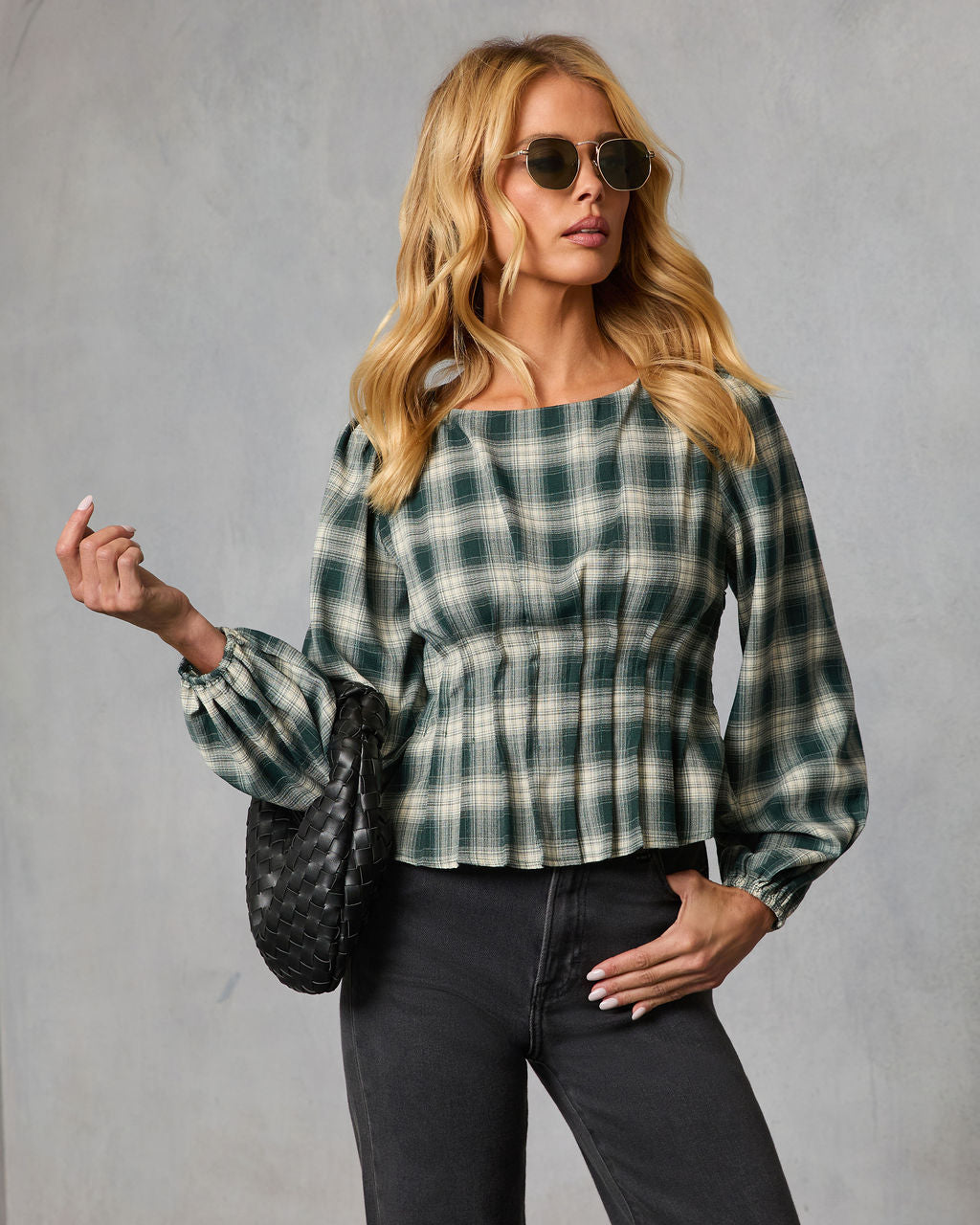 Seasoned Whimsy Plaid Peasant Top-Vogue Logic