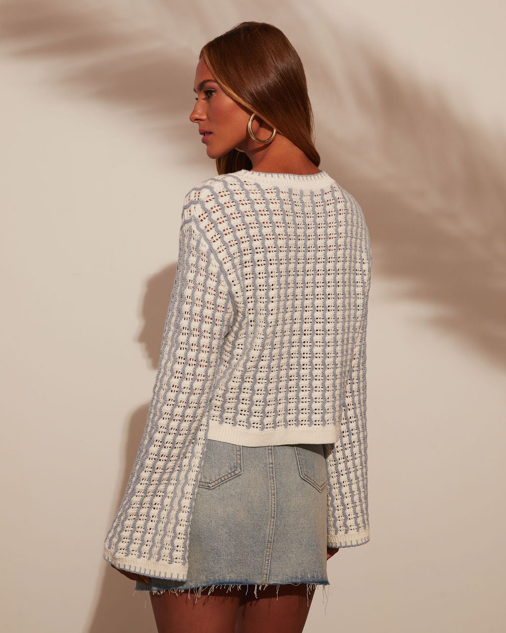 Amani Wide Sleeve Gingham Pullover-Vogue Logic