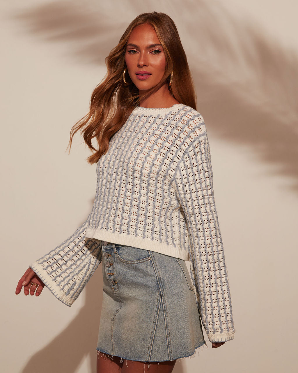 Amani Wide Sleeve Gingham Pullover-Vogue Logic