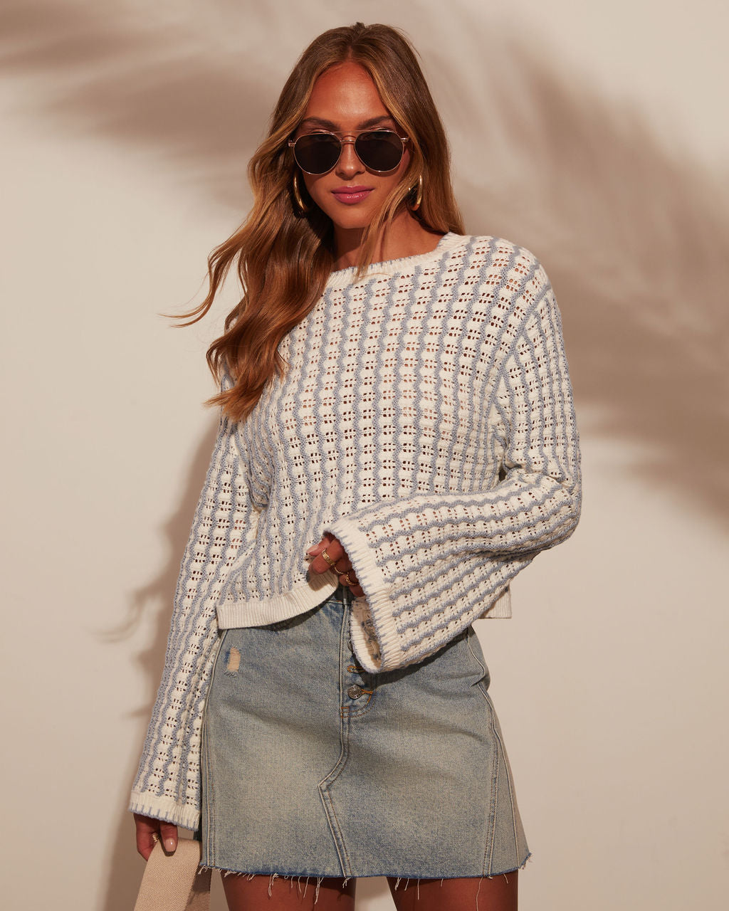 Amani Wide Sleeve Gingham Pullover-Vogue Logic