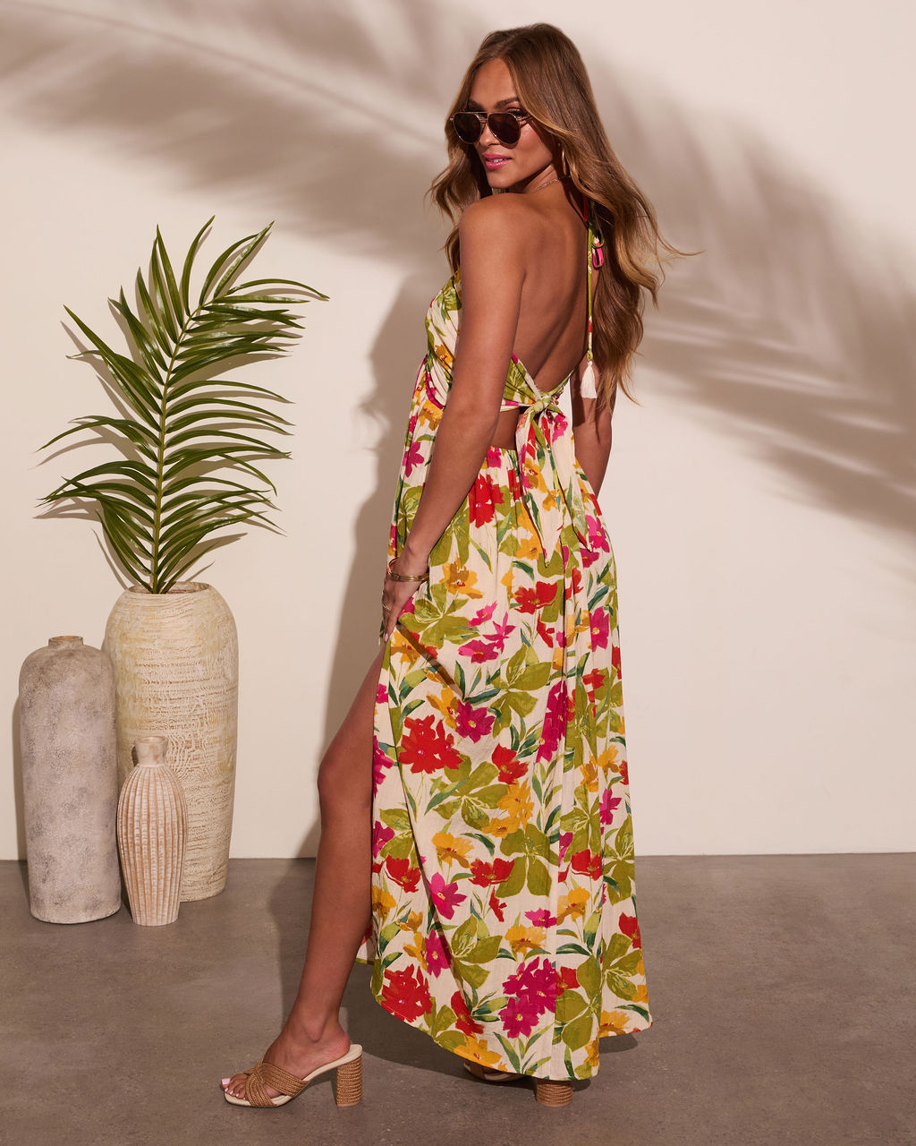 Honolulu Halter Tropical Print Maxi Dress-Vogue Logic