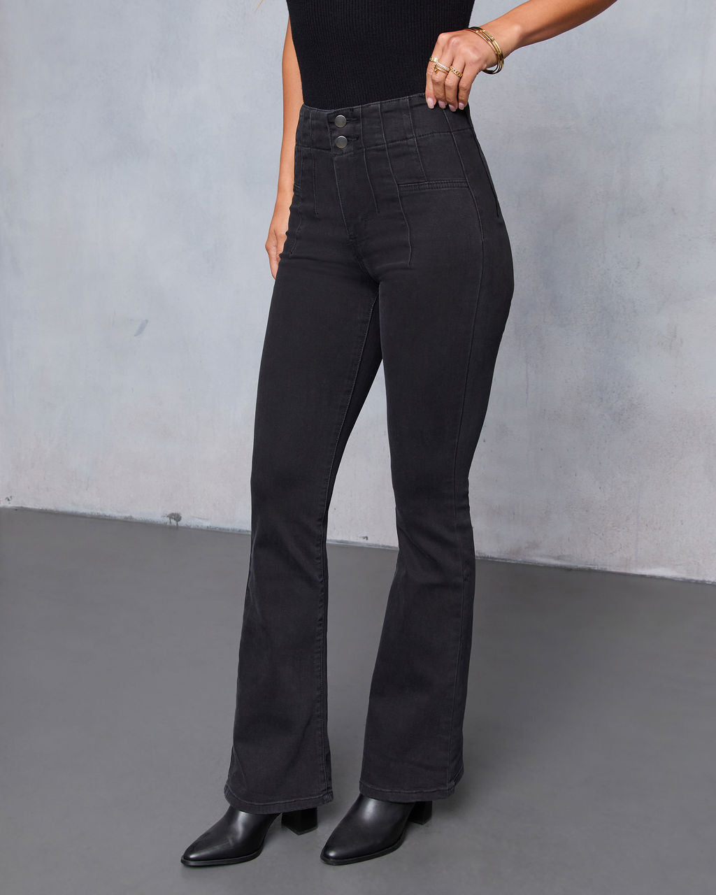 Dorian Super Stretch High Rise Flare Jeans-Vogue Logic