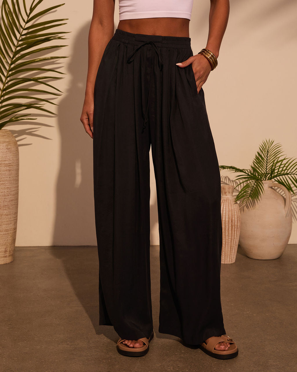 Marlah Pleated Drawstring Pants-Vogue Logic