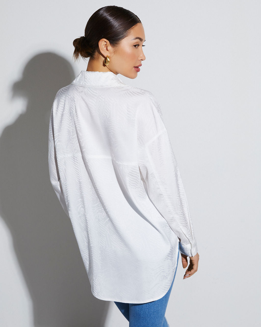 Sherlyn Satin Embossed Button Down Top-Vogue Logic