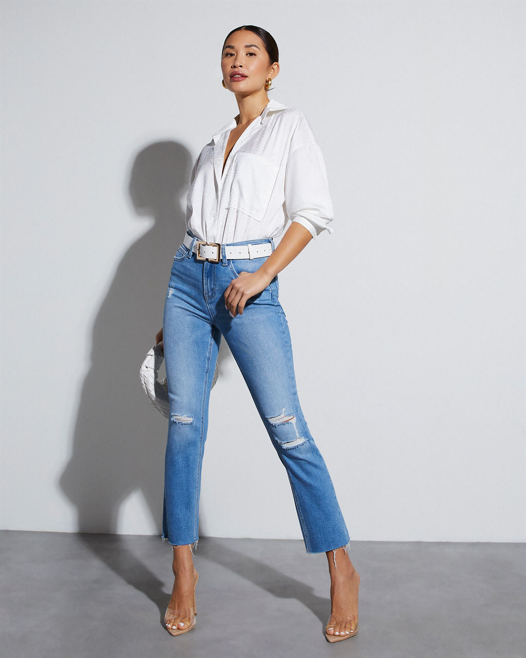 Sherlyn Satin Embossed Button Down Top-Vogue Logic