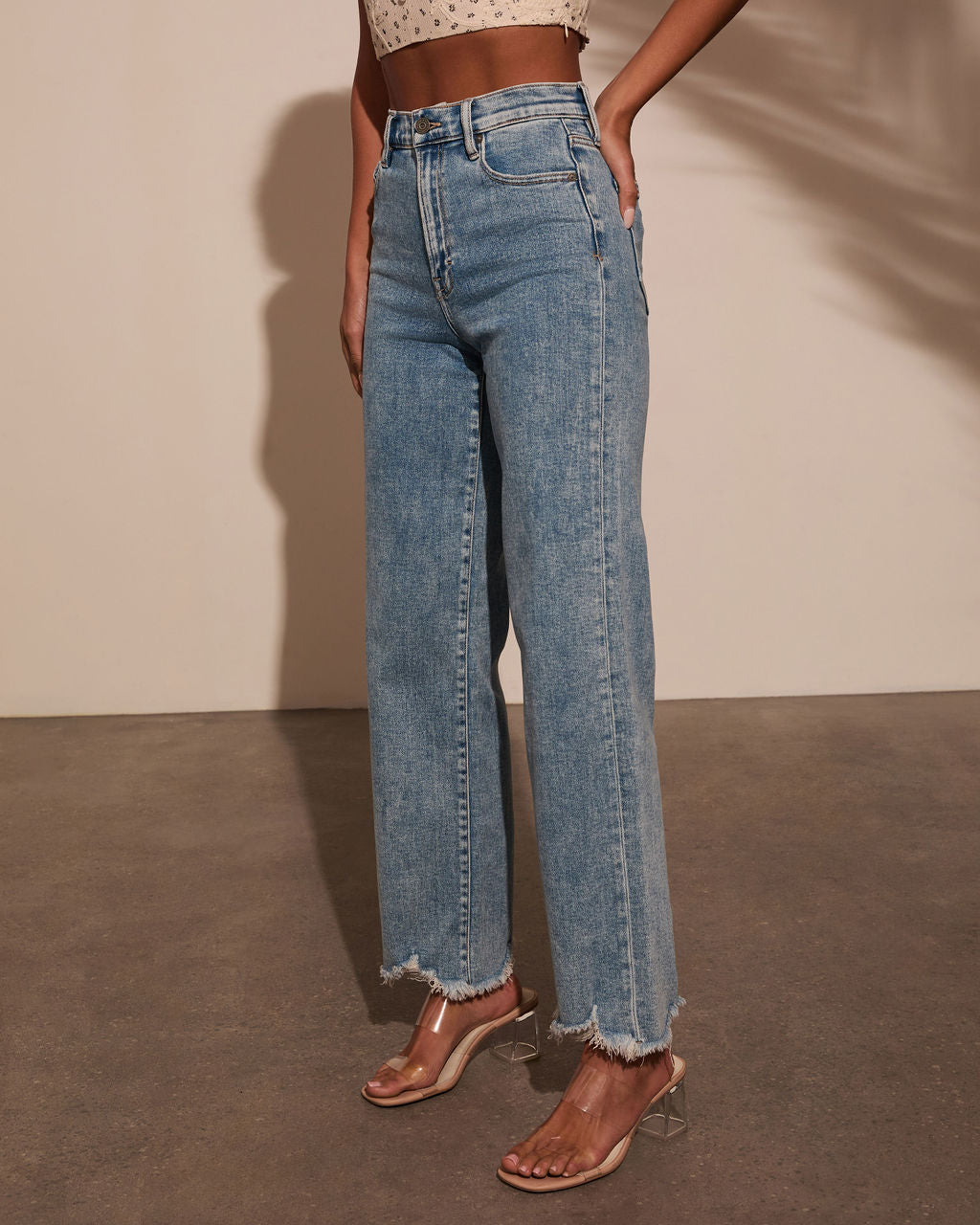 Mandy High Rise Stretch Frayed Relaxed Denim-Vogue Logic