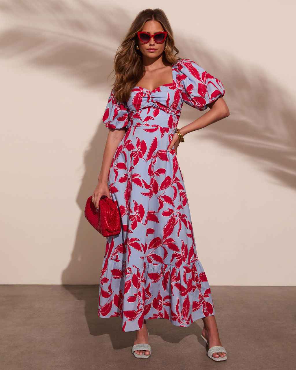 Elisson Floral Puff Sleeve Maxi Dress-Vogue Logic