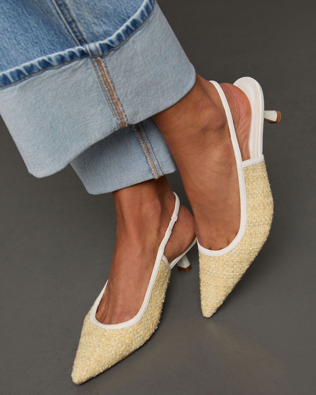 Poised Moment Tweed Slingback Kitten Heels-Vogue Logic