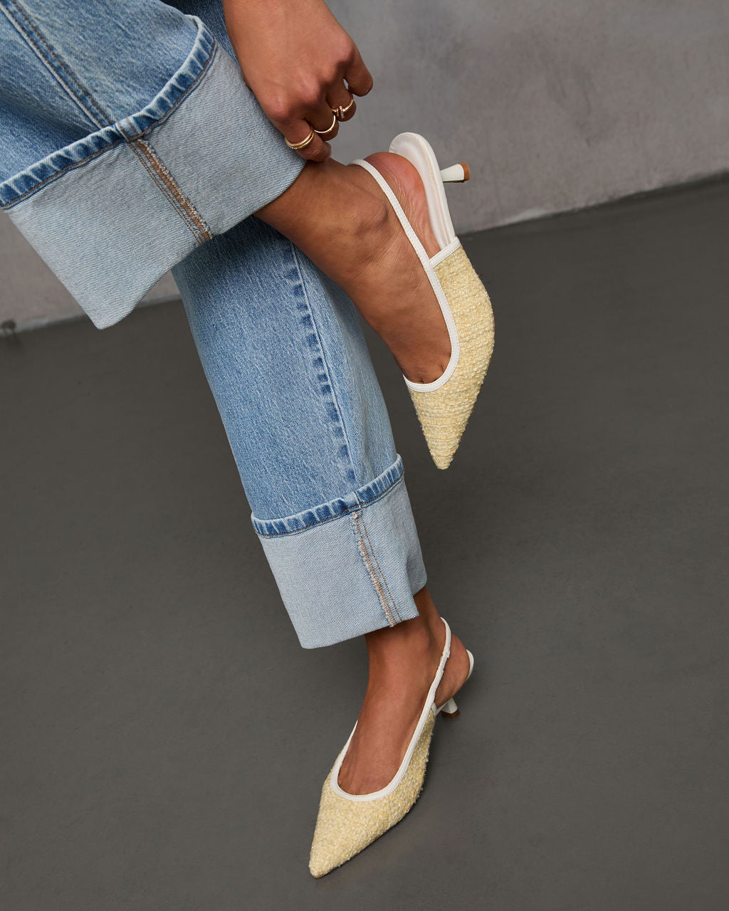 Poised Moment Tweed Slingback Kitten Heels-Vogue Logic