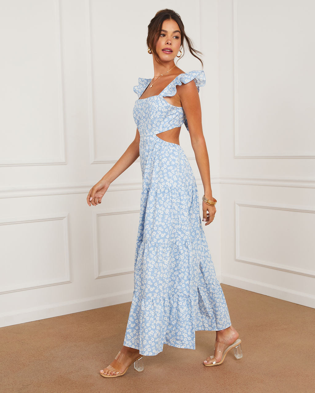 Cordelia Tiered Cut Out Back Floral Maxi Dress-Vogue Logic