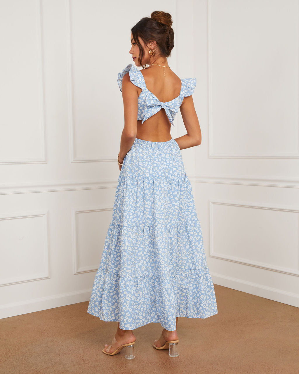 Cordelia Tiered Cut Out Back Floral Maxi Dress-Vogue Logic