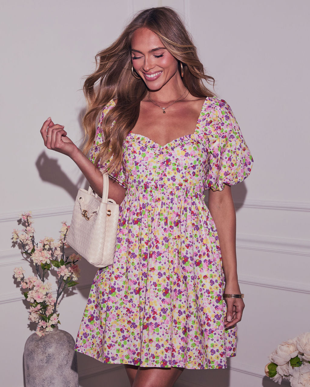 Joi Floral Babydoll Mini Dress-Vogue Logic