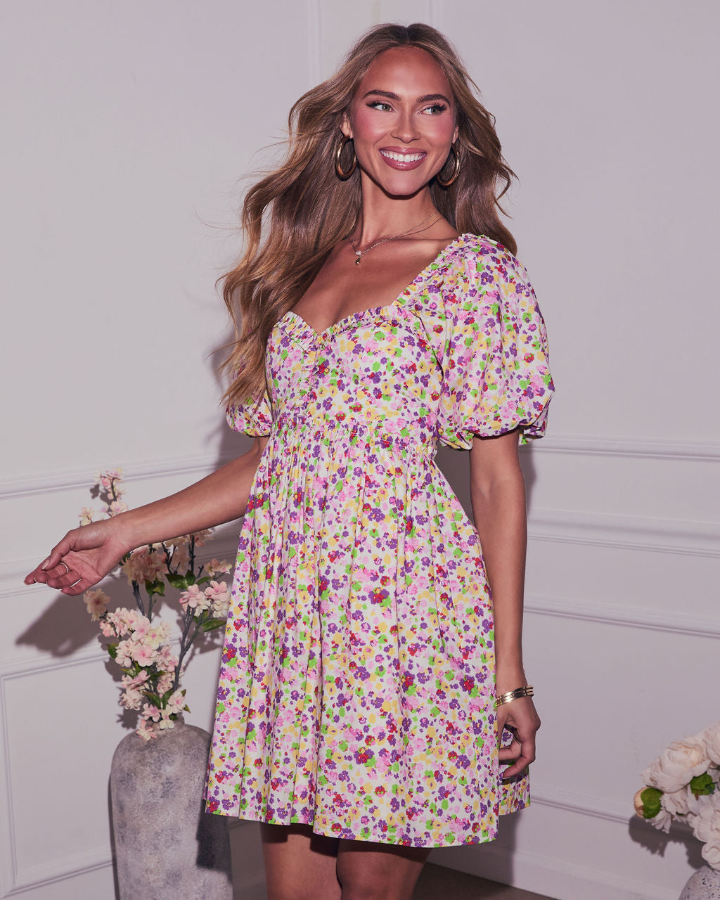 Joi Floral Babydoll Mini Dress-Vogue Logic