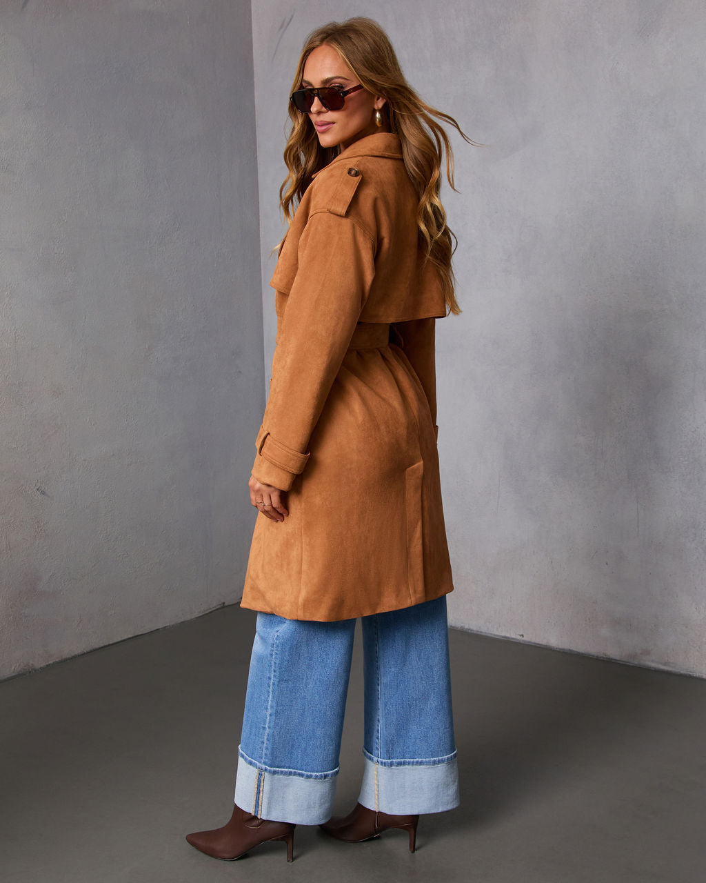 Samelah Suede Belted Trench Coat-Vogue Logic