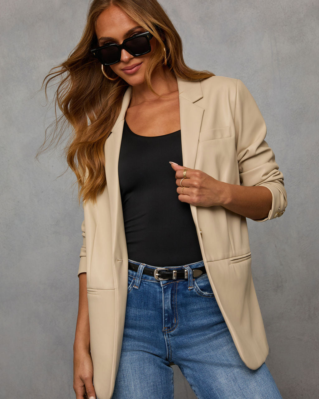 Don't Wait Up Leather Blazer-Vogue Logic