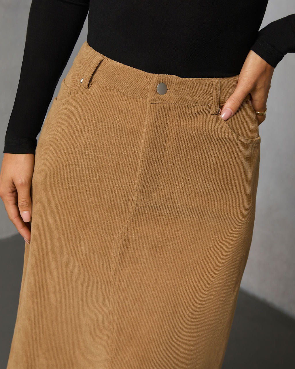 Ganita Corduroy Slit Midi Skirt-Vogue Logic