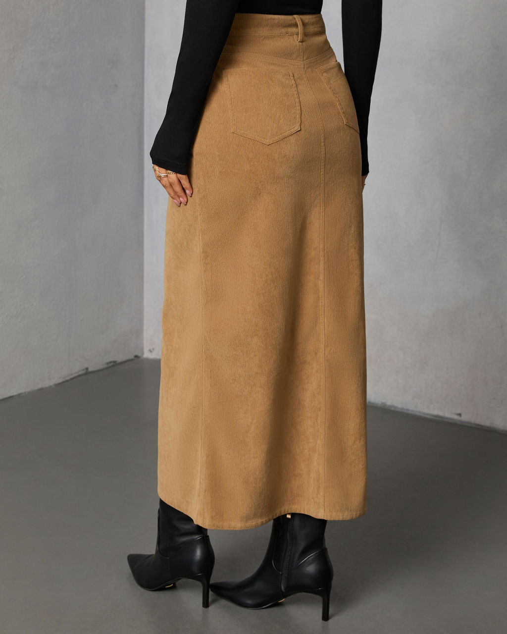 Ganita Corduroy Slit Midi Skirt-Vogue Logic