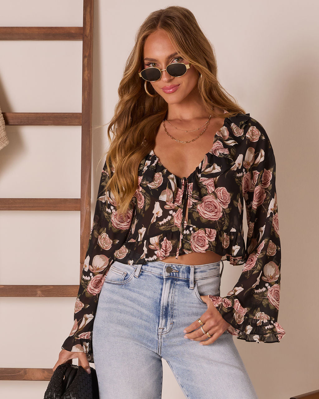 Lovers Bloom Floral Ruffle Blouse-Vogue Logic