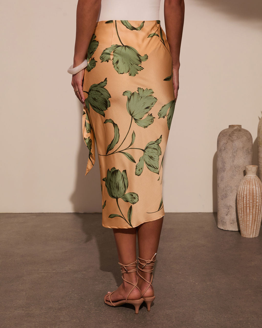 Sunlit Tropics Satin Wrap Midi Skirt-Vogue Logic