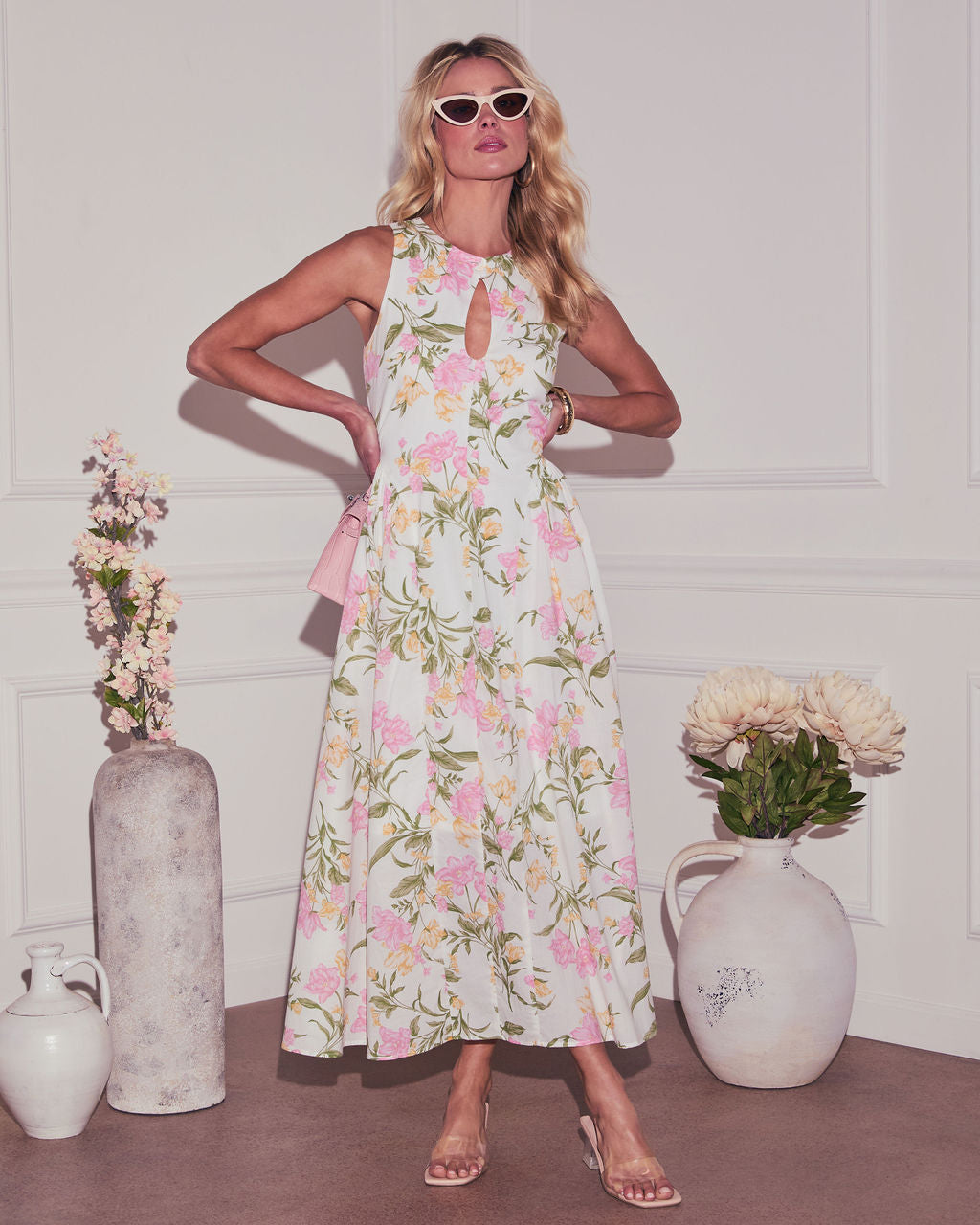 Daija Floral Keyhole Midi Dress-Vogue Logic