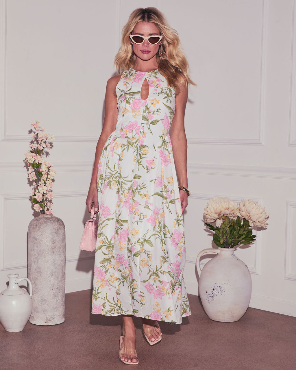 Daija Floral Keyhole Midi Dress-Vogue Logic