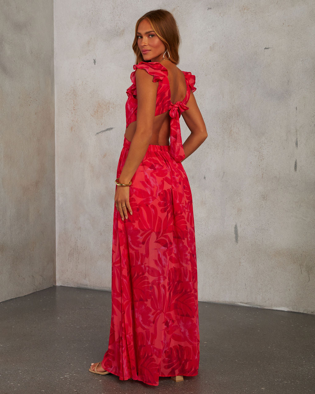 Carlita Ruffle Cutout Maxi Dress-Vogue Logic