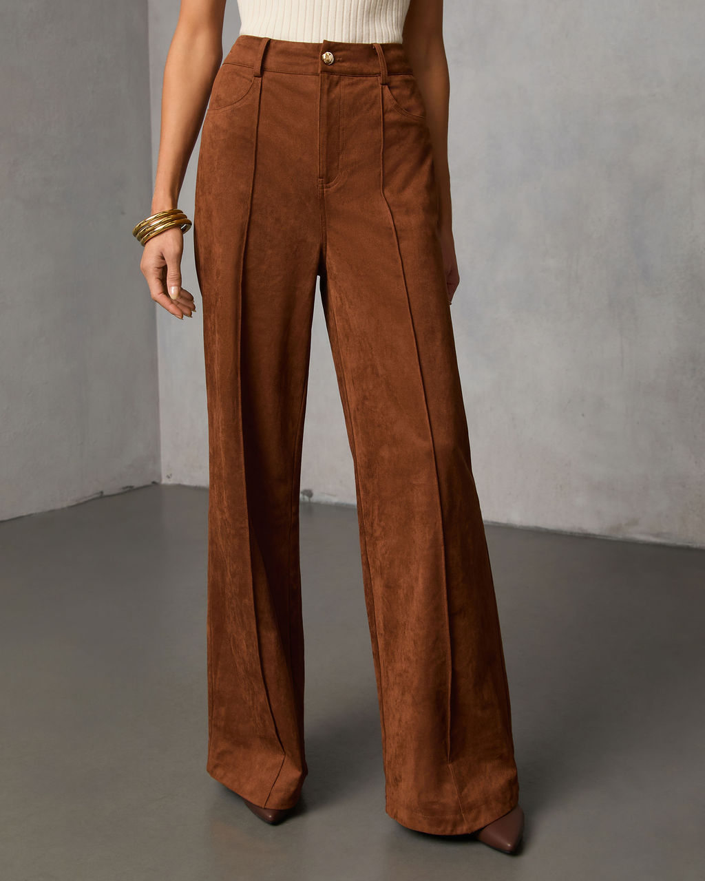 Lioren Suede Flare Pants-Vogue Logic
