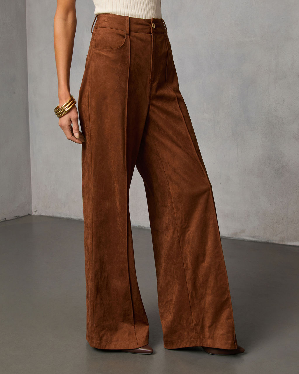Lioren Suede Flare Pants-Vogue Logic