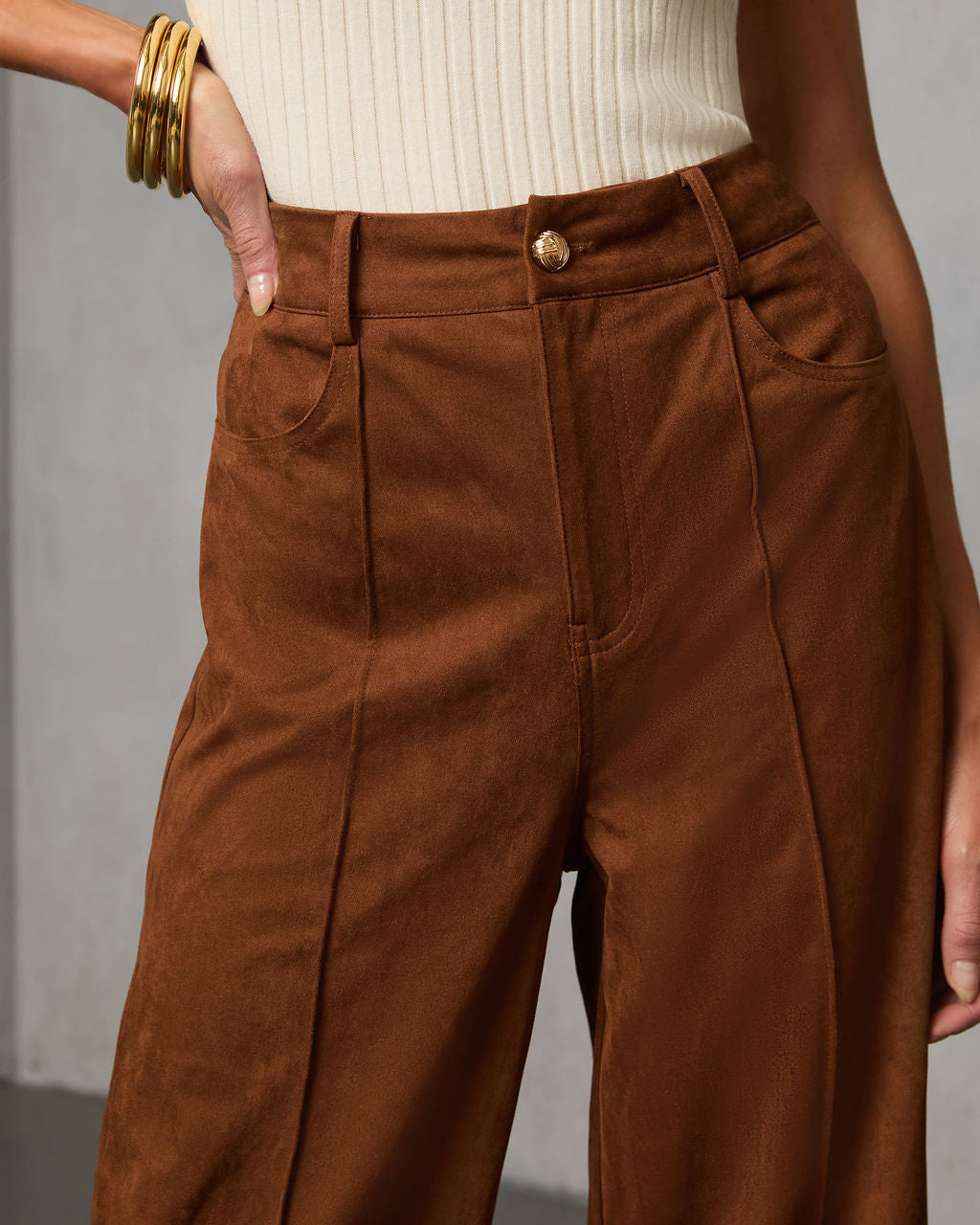 Lioren Suede Flare Pants-Vogue Logic
