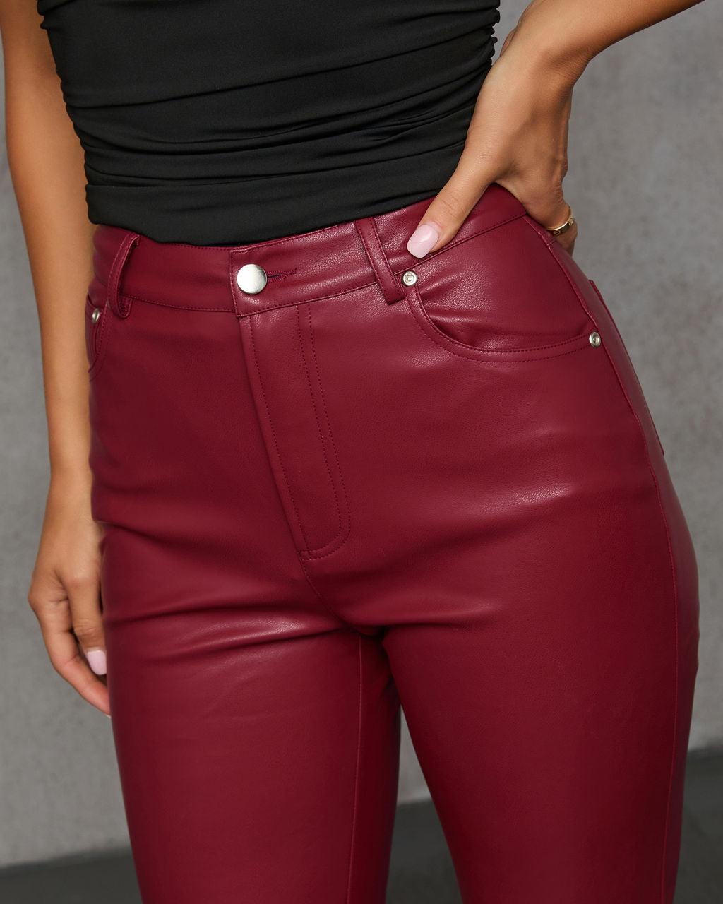 Claudette Faux Leather Pocketed High Waisted Pants-Vogue Logic